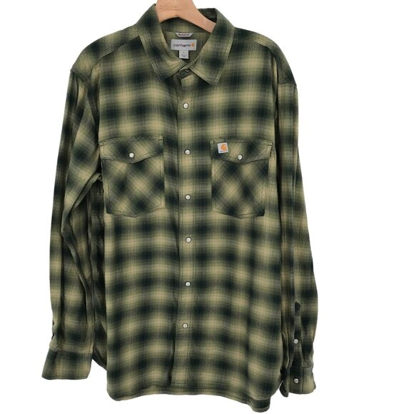 Carhartt Men's rugged flex Hamilton Plaid Western snap Shirt Size Large Green - Picture 6 of 9